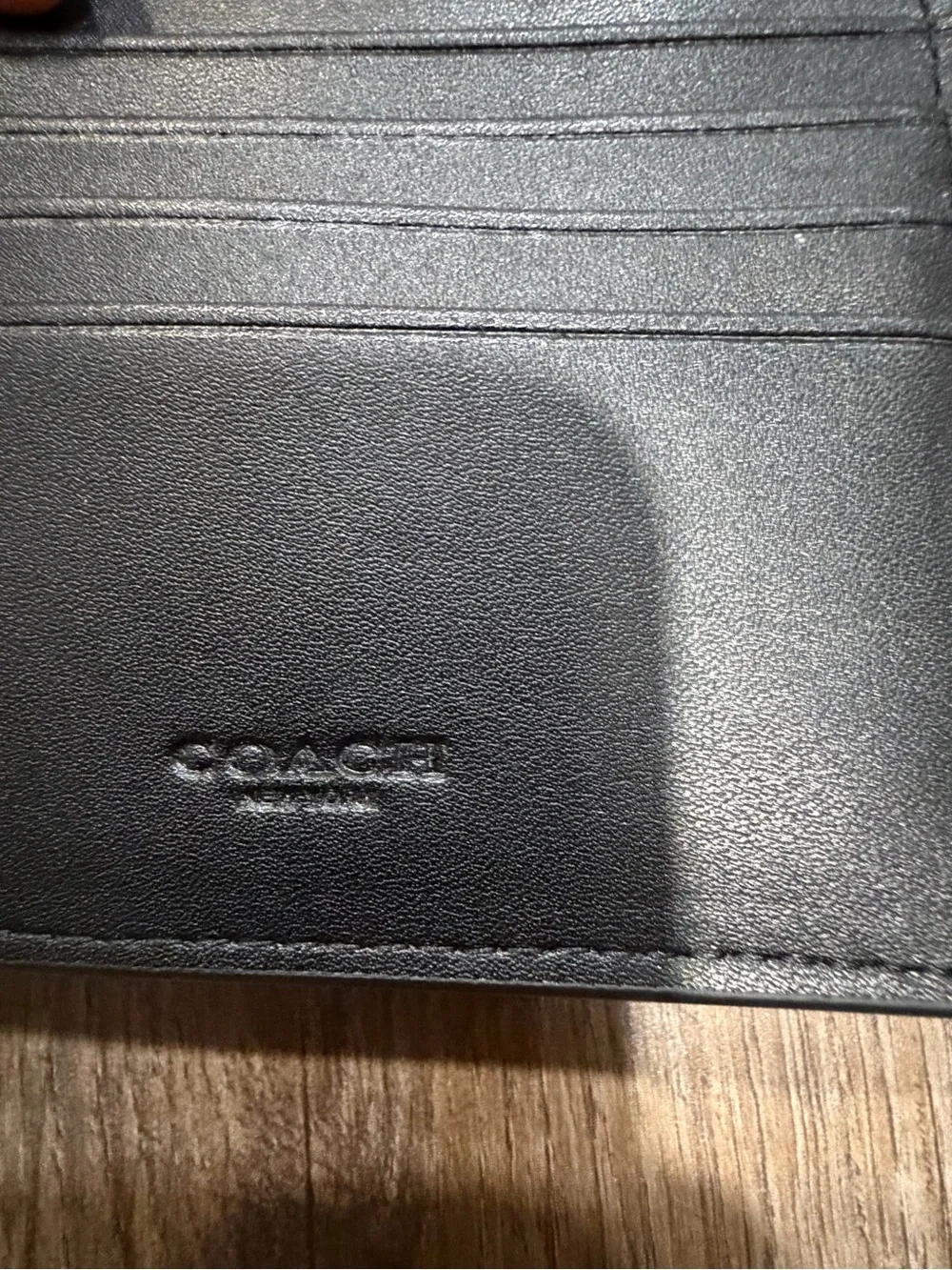 COACH Men’s Striped Leather Bifold Wallet — Brown/Black/Cream
